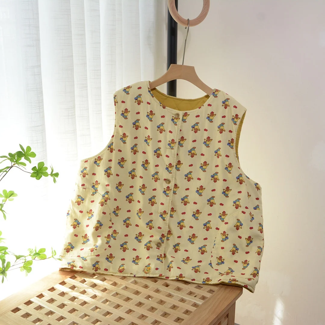 

New Winter Cotton Blend Oversized V-Ne Vest Warm Soft Cotton Jaet Versatile Layering Top Women's Faion Sweet Sle