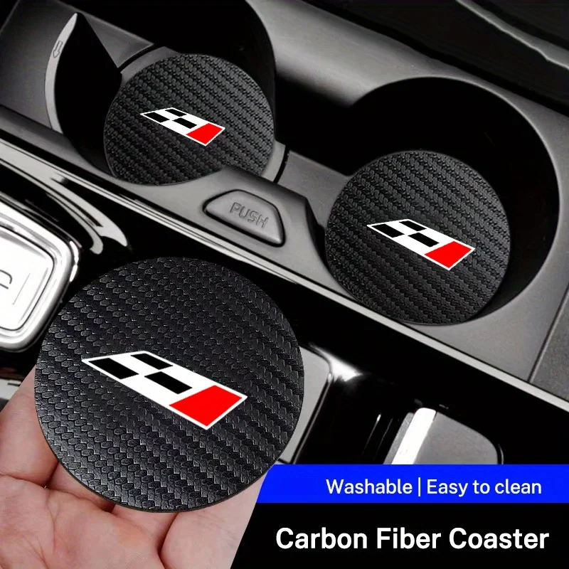2 pieces of racing flag logo anti slip carbon fiber texture coaster, suitable for SEAT Ibiza Leon Ateca Cupra model