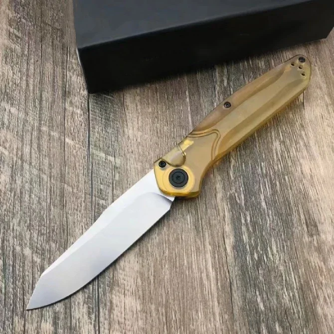 Butterfly BM9400 Pocket Knife D2 Blade Single Action Transparent PEI Handle Tactical Hunting Camping EDC Survival Tool Knives
