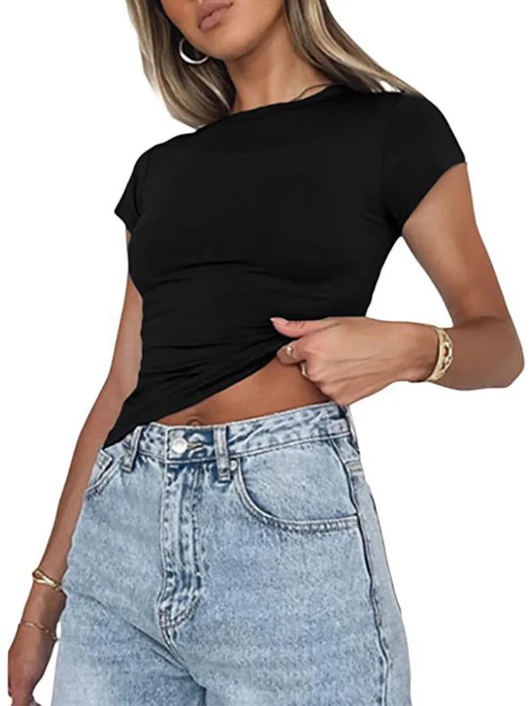 Damen Y2K Vintage Harajuku Einfarbige Crop Tops Ästhetische Sommer 2026 Tube-T-Shirts Lässige Vintage-Kleidung