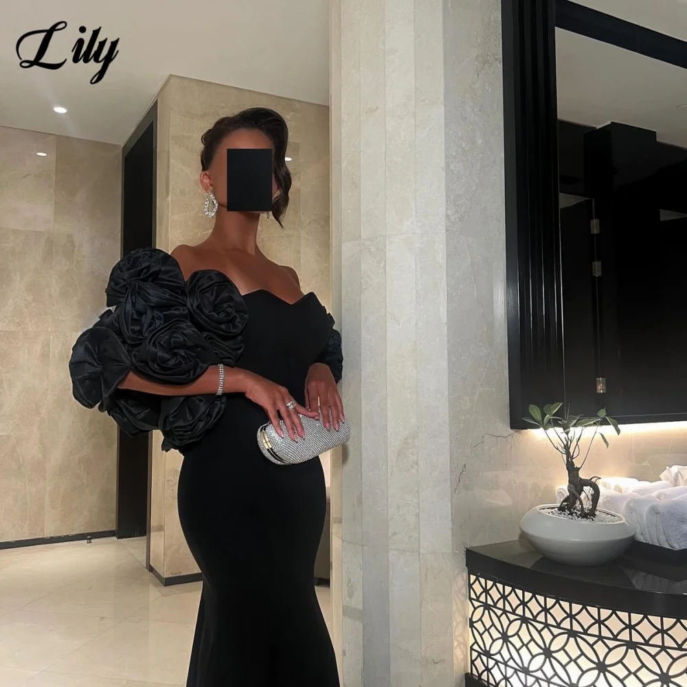 زنبق أسود بسيط ثوب مسائي على شكل قلب البوق فساتين لحضور الحفلات الموسيقية فساتين سهرة الزفاف مع طيات رداء السهرة حسب الطلب