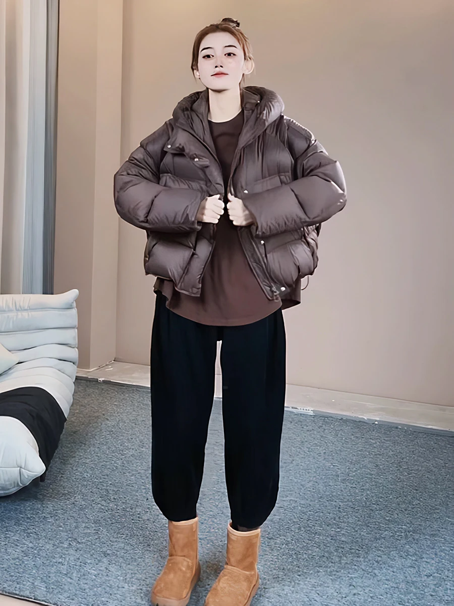 

Женское пуховое пальто с капюшоном, новинка зимы 2023, универсальное пальто для хлеба, белая верхняя одежда с перьями Du, корейская одежда для поездок на работу