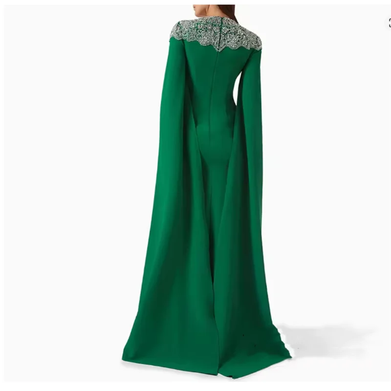 Robe de soirée élégante saoudienne pour mariages, personnalisée, col rond, manches Cape, perles, strass, longueur cheville, robe de soirée arabe