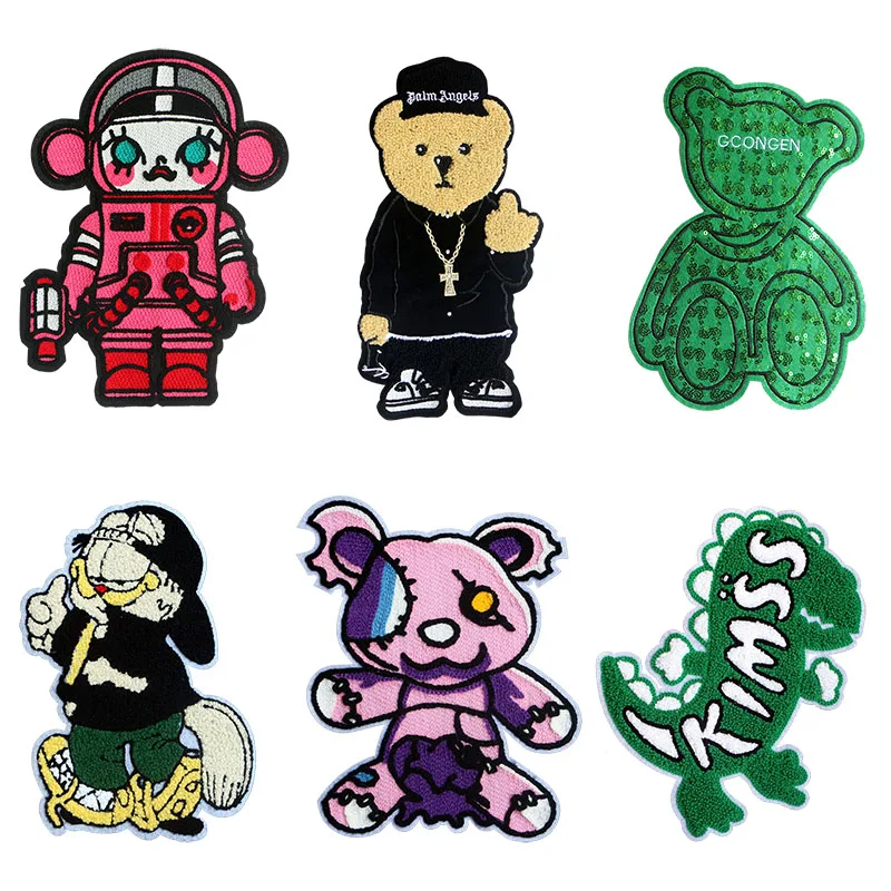 Fashion Towel Embroidery Ironing Cute Cartoon Animal Bear Dinosaur Cat Robot Little Monster DIY Cloth Patch Badge Casual Childre