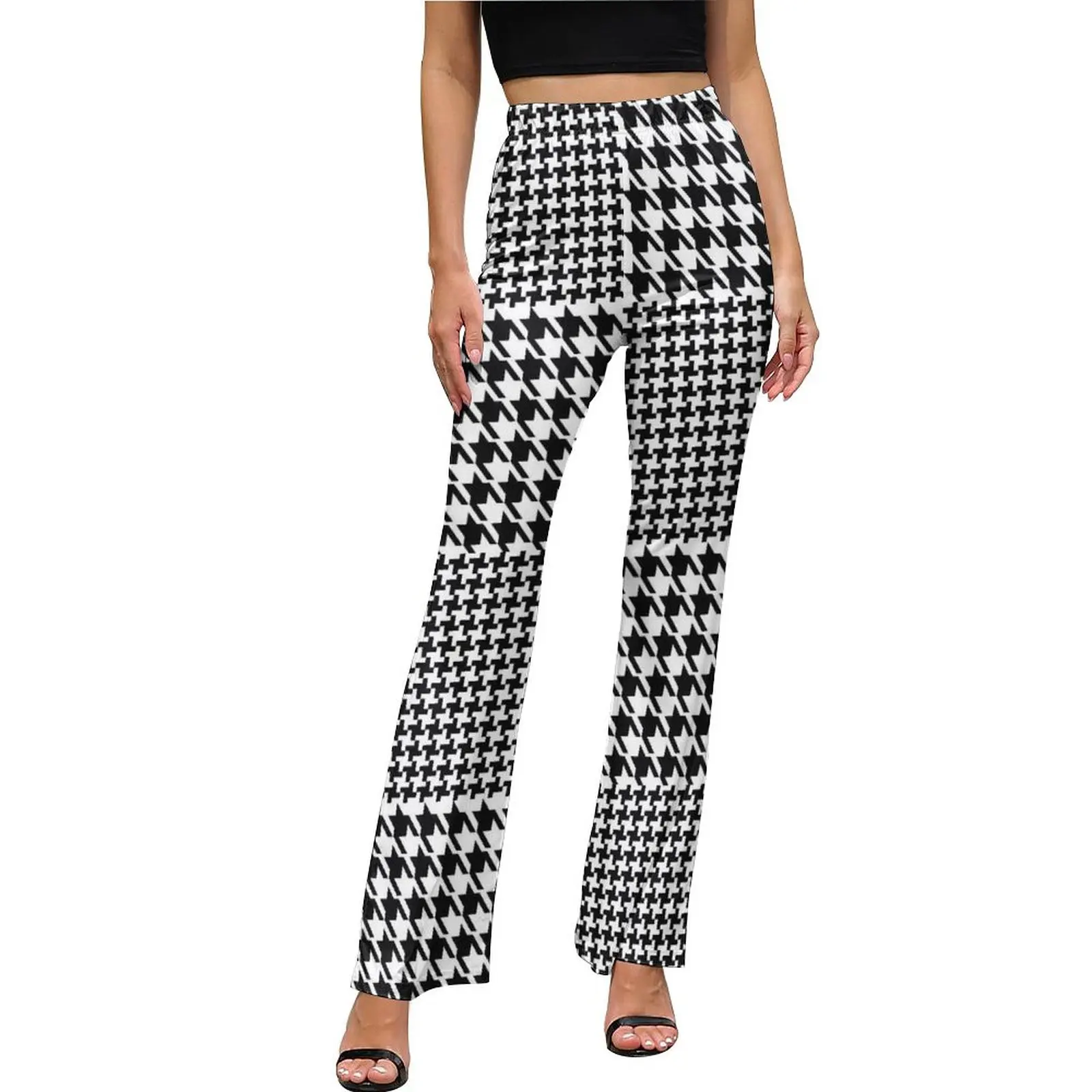 

Vintage Houndstooth Pants Patchwork Print Elastic High Waist Sexy Workout Flare Trousers Summer Graphic Pants Birthday Gift