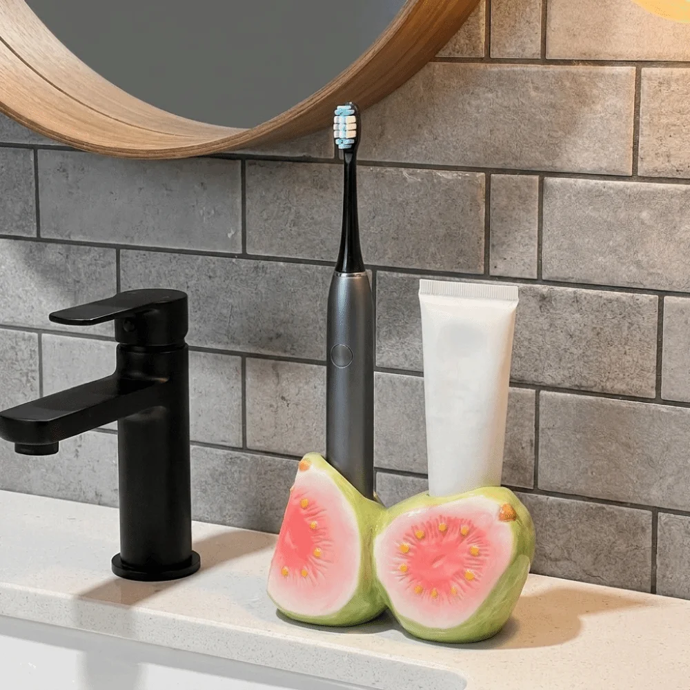 Ceramic Guava Shaped Toothbrush Base Cute Waterproof Toothpaste Toothbrush Rack Decorative Electric Toothbrush Holder Sink