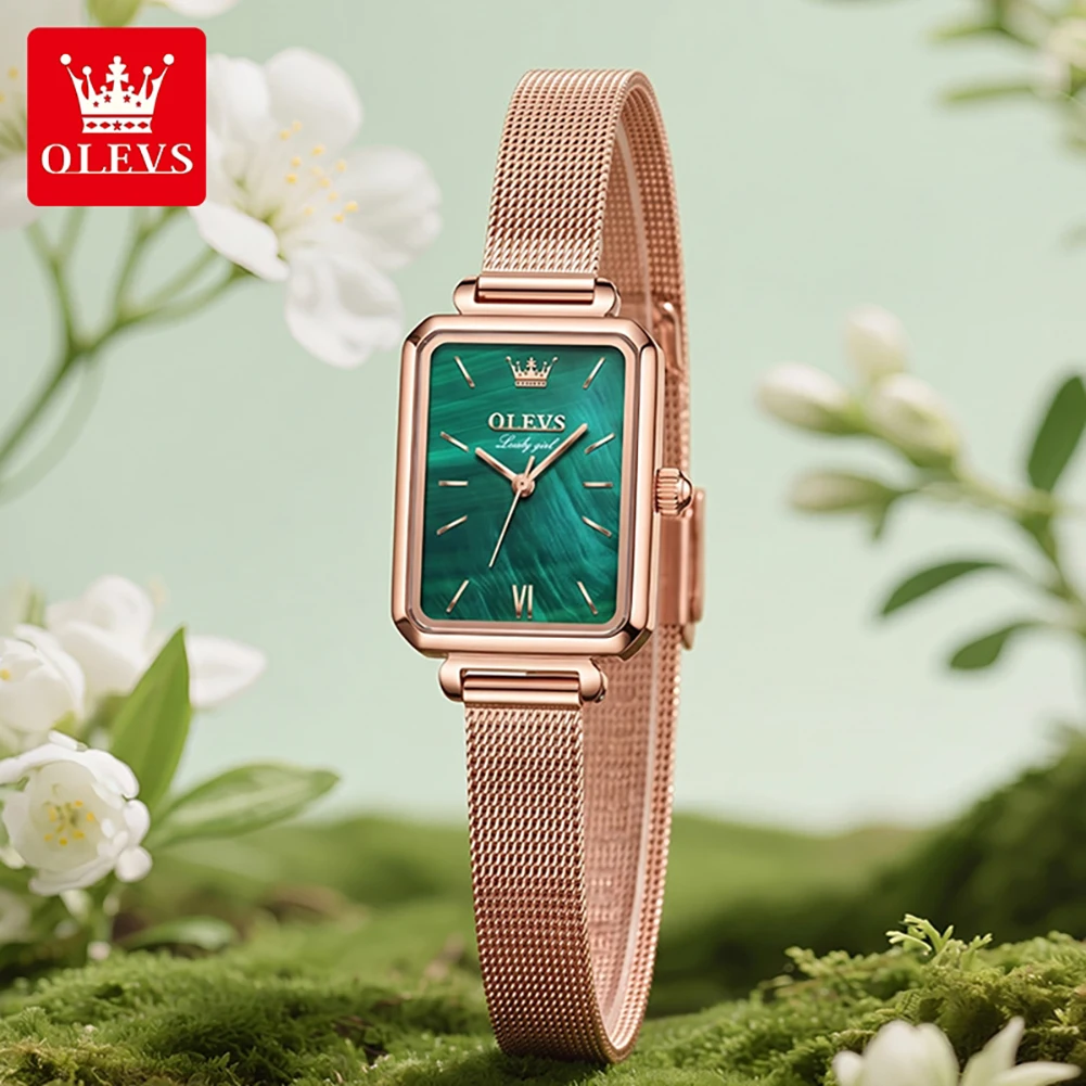OLEVS Brand Original Women Watch Luxury Green Square Waterproof Clock Fashion Elegant Brand Women Quartz Watch Reloj Mujer