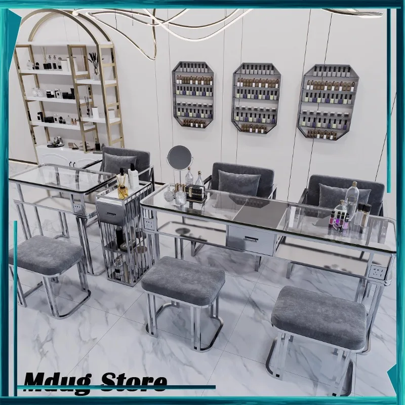 

Stand Glass Nail Table Stickers Drawer Vacuum Storage Nail Table Station Designer Scrivania Per Unghie Equipment Furniture
