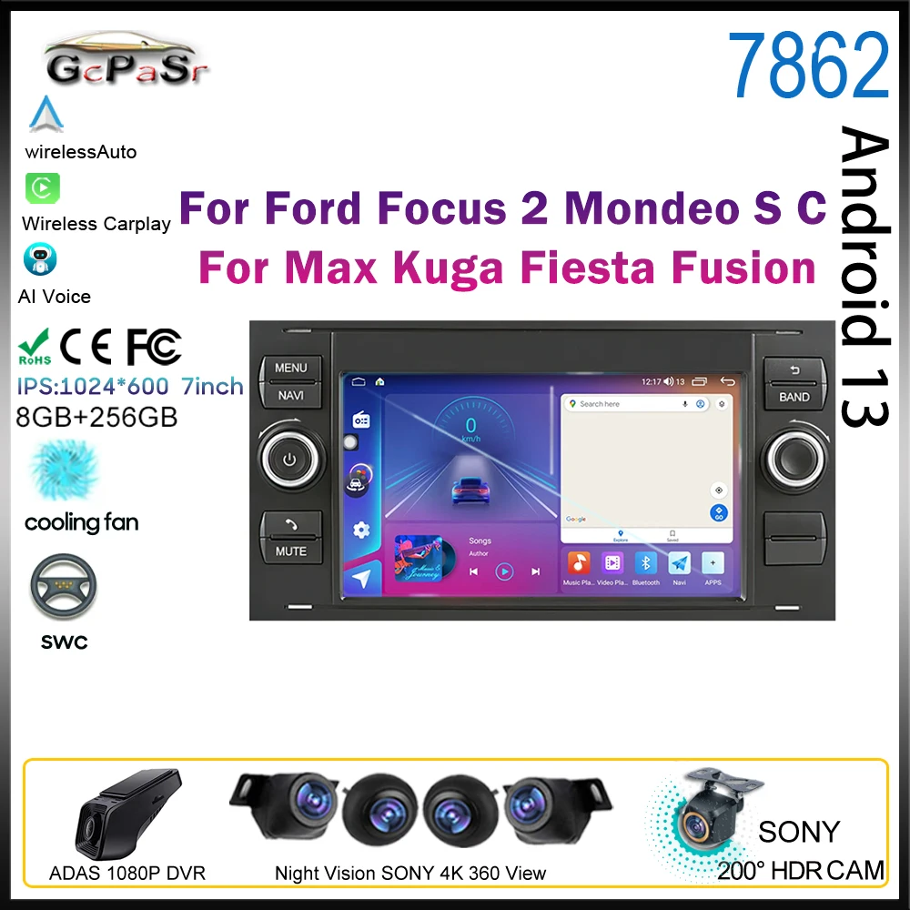 Android 13 per Ford Focus 2 Mondeo S C Max Kuga Fiesta Fusion Car Stereo Radio Multimedia BT navigazione GPS Auto Carplay 5G DSP