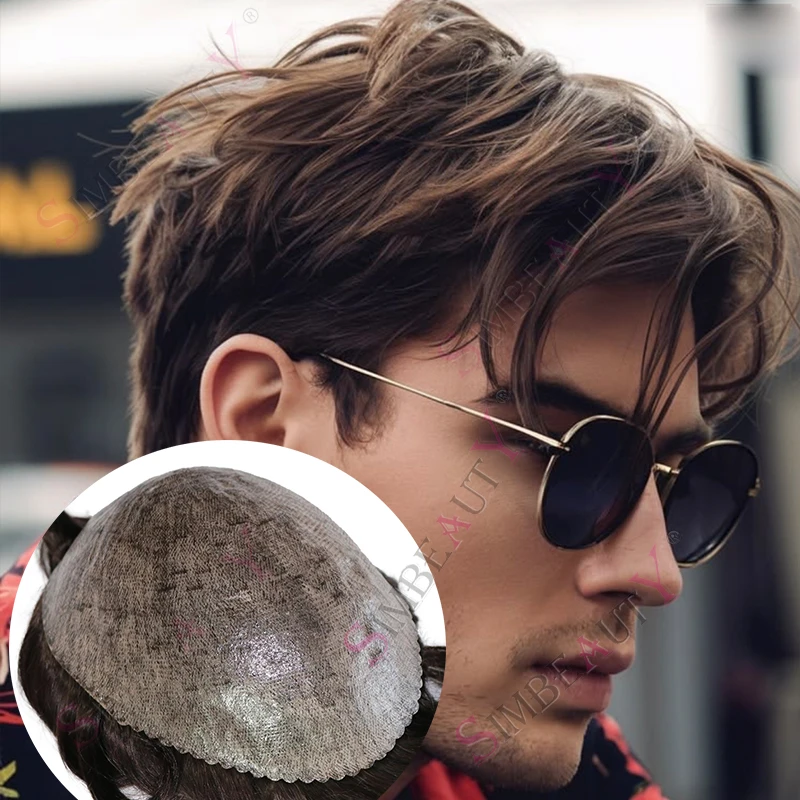 

Мужской парик-накладка из натуральных волос, цвет пепельно-коричневый, с естественной линией роста волос, на полностью полиуретановой основе, незаметный, тонкая кожа, прочный, из черных человеческих волос, капиллярный протез