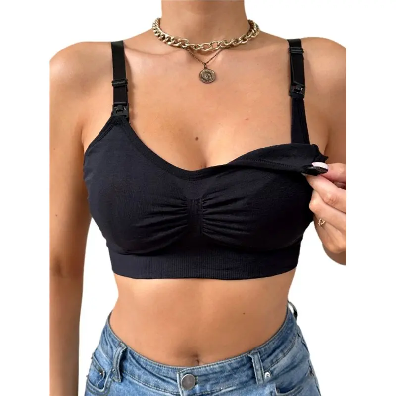 B05C-Women's Front Rupled Clip Down Back Hook Maternity Wireless Feeding Bra