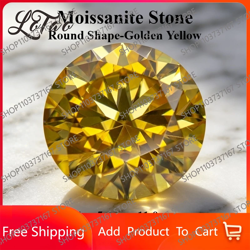 

Муассанит золотисто-желтого цвета, круглой формы, выращенный в лаборатории, для изготовления ювелирных изделий своими руками, проходит проверку на алмазном тестере, с сертификатом