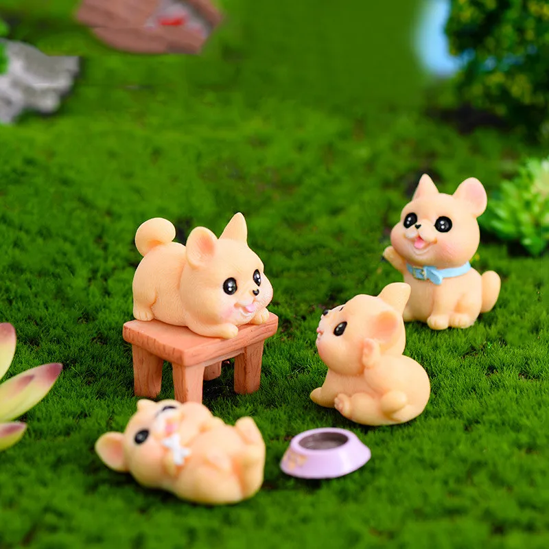 Figurines Miniature Cute Puppy Animal Resin Ornaments Micro Landscape Gardening Desk Accessories For Home Decoration Kids Gifts