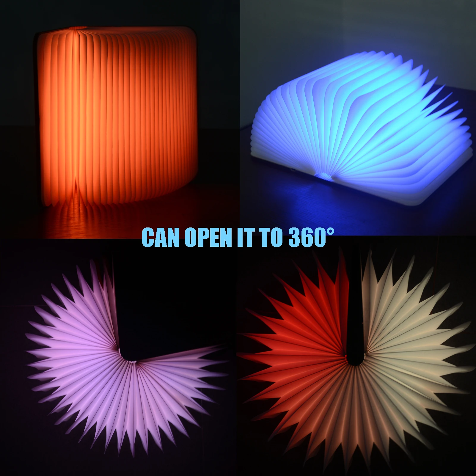 7 Colors 3D Folding Creative LED Night Light Bluetooth RGB USB Recharge Wooden Book Decor Bedroom Desk Table Lamp Brithday Gift