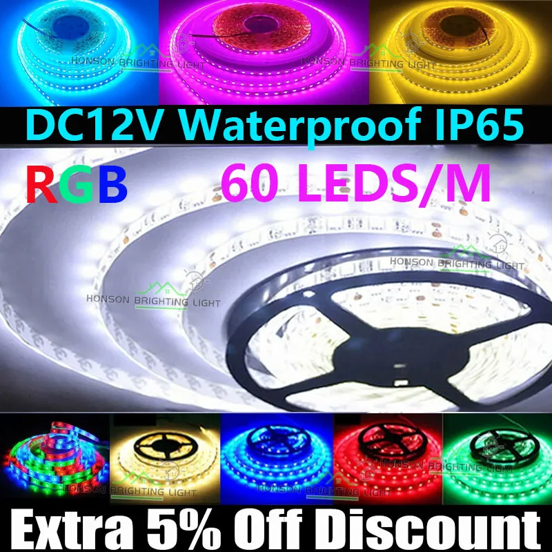 1/2/3/4/5M IP65 Waterproof LED Strip Light DC12V 60Leds/M Bar Flexible Light Home Decoration Lighting SMD 3528 5050 5630 5730