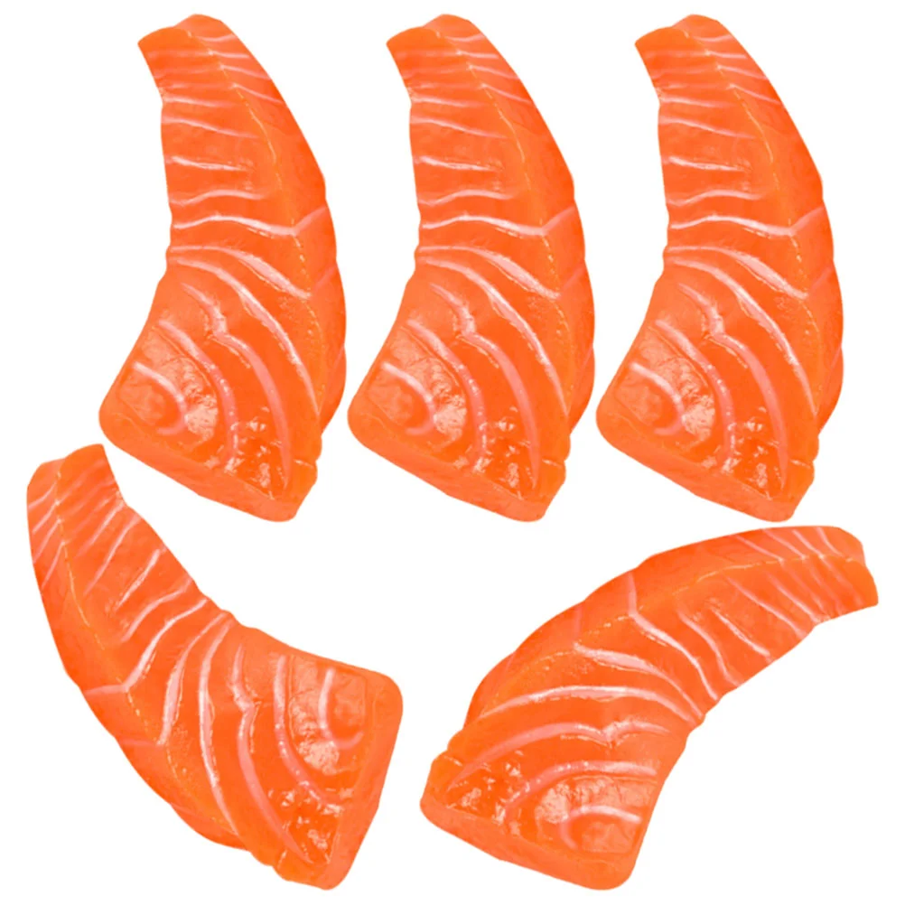 

5 Pcs Simulation Salmon Slices Model Fillet Food Models Artificial Fake Simulated Kitchen Props for Home Decors