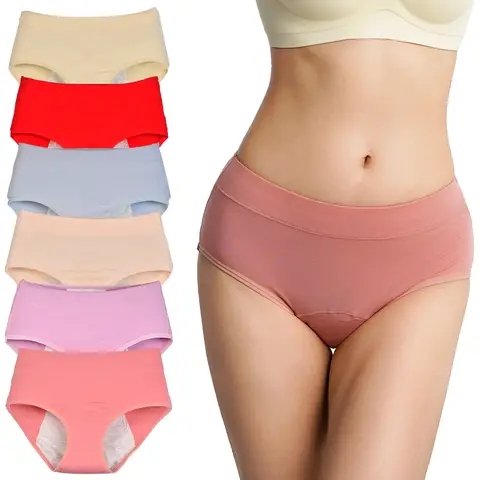 여성용 생리 속옷, 누수 방지 브리프, 월경 기간 팬티, 중간 허리, 산후 플러스 사이즈 팬티, 3 개