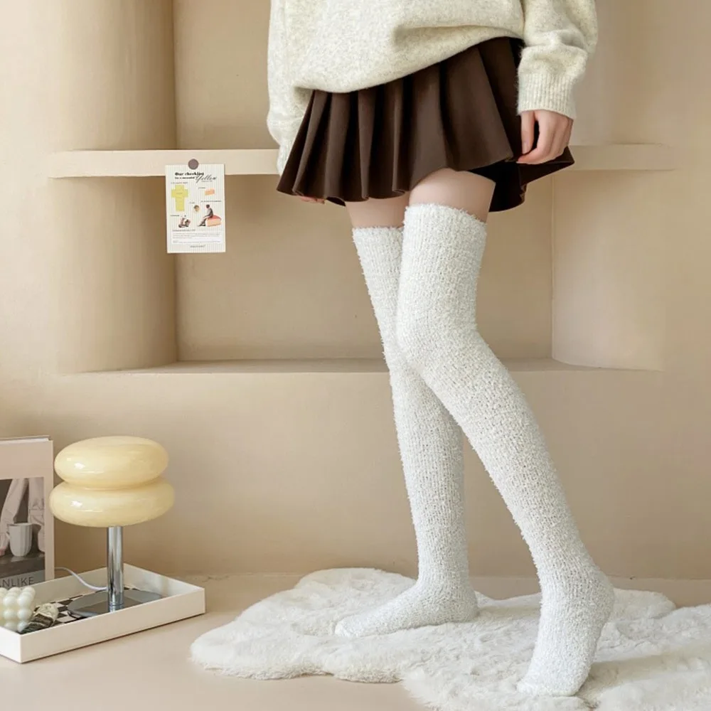 

Fuzzy Warm Striped Stockings Coral Velvet Comfortable Over Knee Socks Long Tube Warm Leg Wear Winter