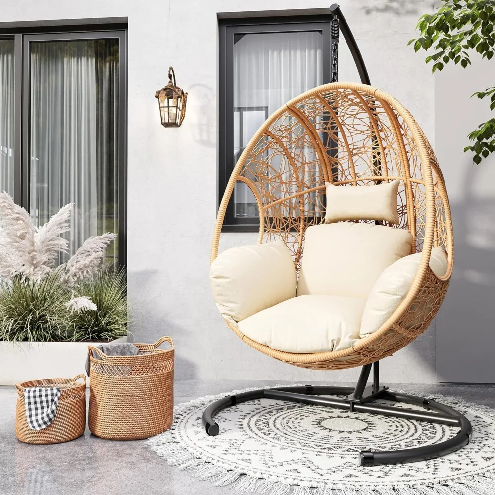 

Oversized Hanging Egg Chair Outdoor Indoor, Wicker Swing Egg Chair with Stand 400lbs Capacity for Bedroom, Patio, Garden and Bal