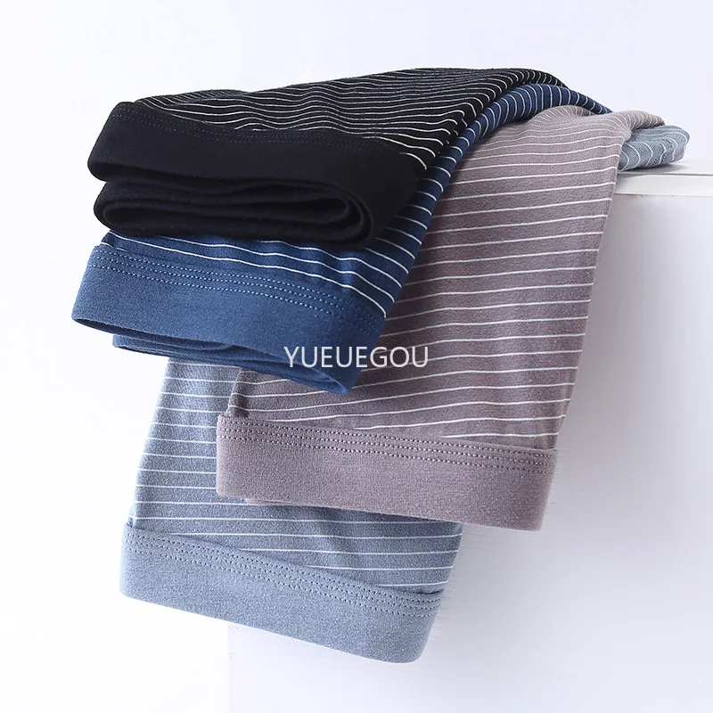 100% القطن الرجال سراويل بوكسر منتصف الارتفاع فضفاضة تناسب حجم كبير ملابس داخلية جيدة التهوية حجم كبير عادي ومخطط الطباعة