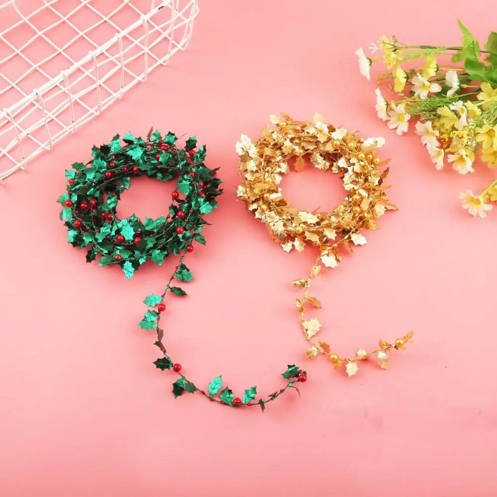 Green Leaves Christmas Leaves Rattan Colorful Red Fruit Simulated Rattan Beads String 5Meters Christmas Decoration Strips