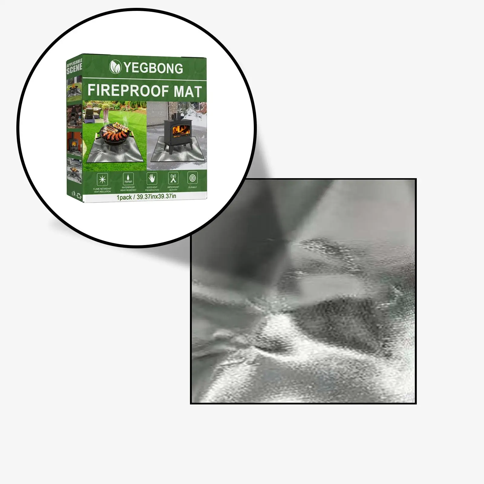 Square Fireproof Mat, Heat Insulation Protect Pad Portable 3 Level Fire Pit Pad Grill Mat for Grill Stove Campsite Lawn Picnic