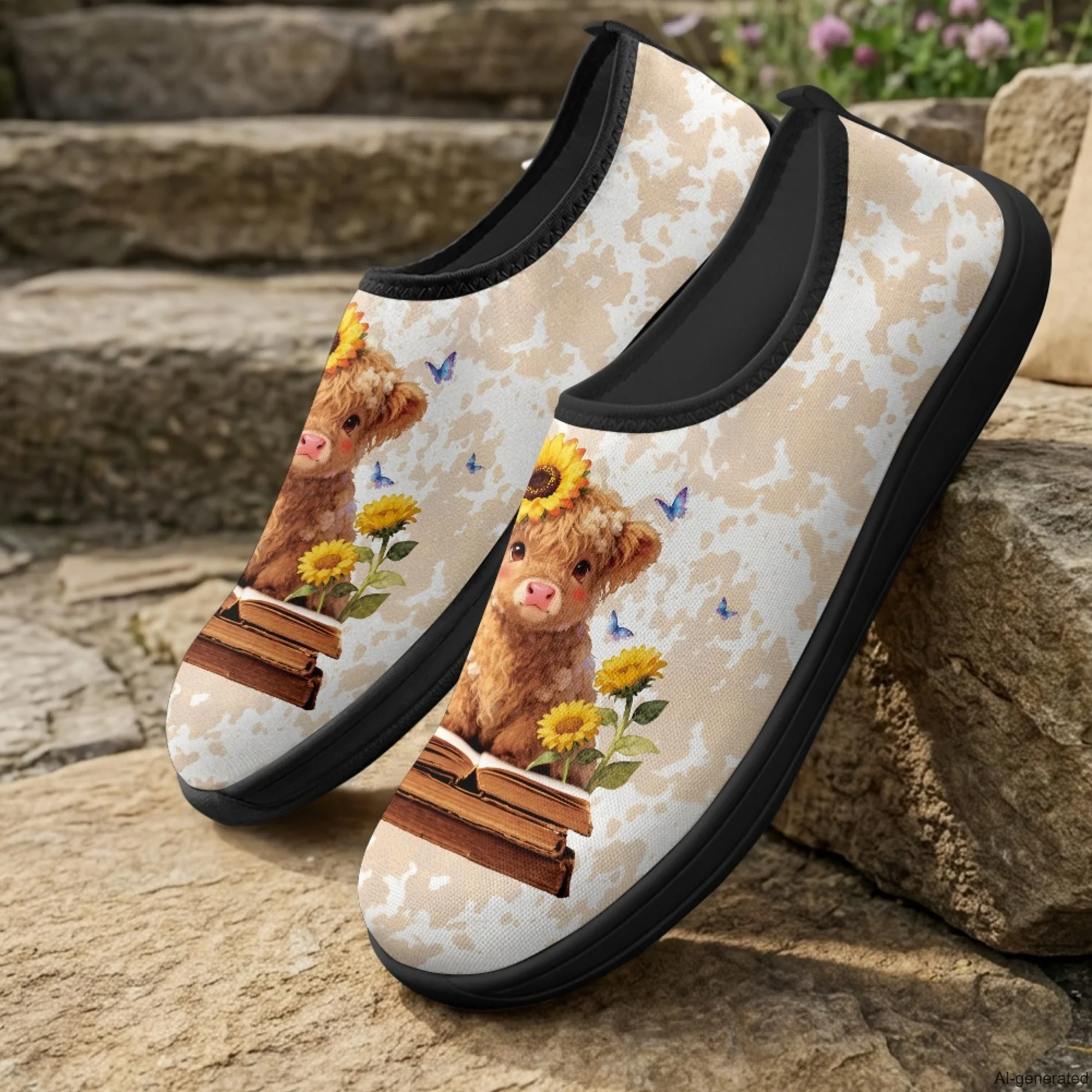 XIXIRIMIDO Slip-on Wide-toed Shoes Highland Cow Print Zapatos De Mujer Men's Sneakers and Casual Shoes Slippers Nurse Shoes