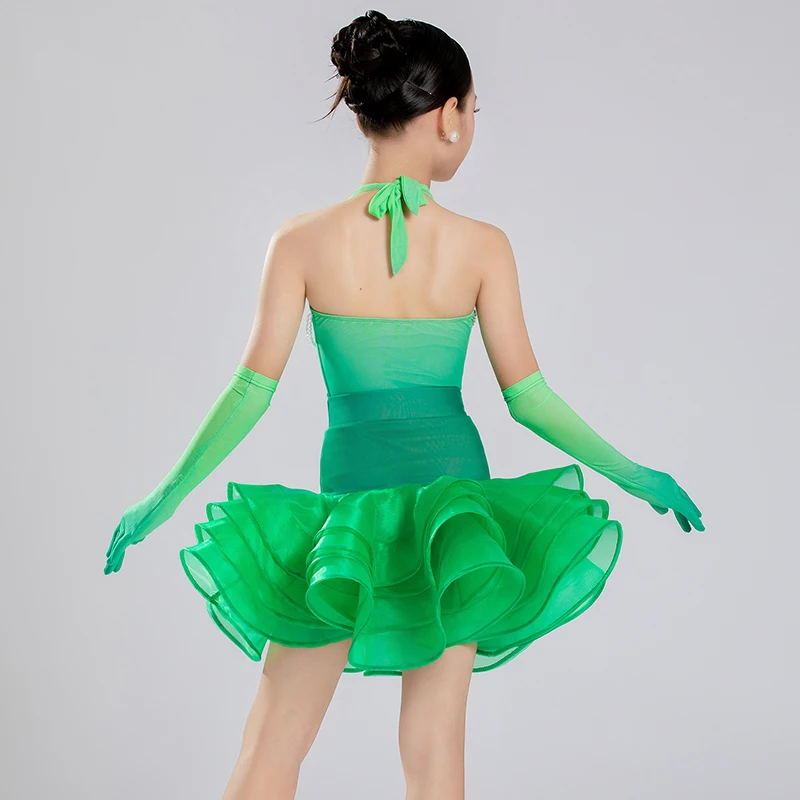 ハイエンドグラデーションカラーチャチャラテンダンスプロフェッショナルドレス子供社交ダンス競技衣装ステージドレス SL13950