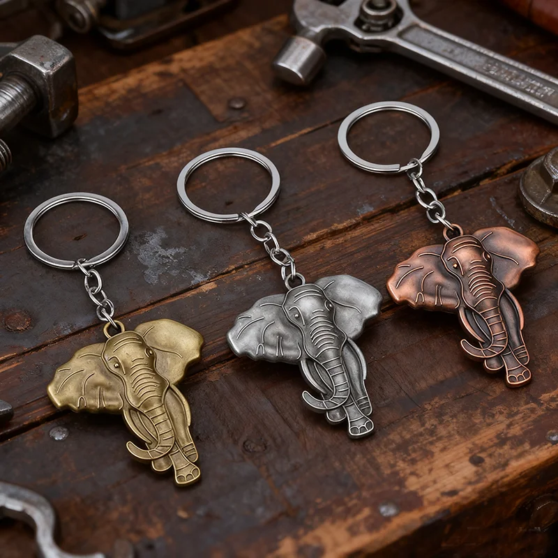 Einzigartiger Vintage-Elefant-Schlüsselanhänger, 2-farbig, Rucksack-Anhänger, Metallhalter, Anhänger, niedlicher Tier-Schlüsselanhänger, Wikinger-Zubehör, Schmuck