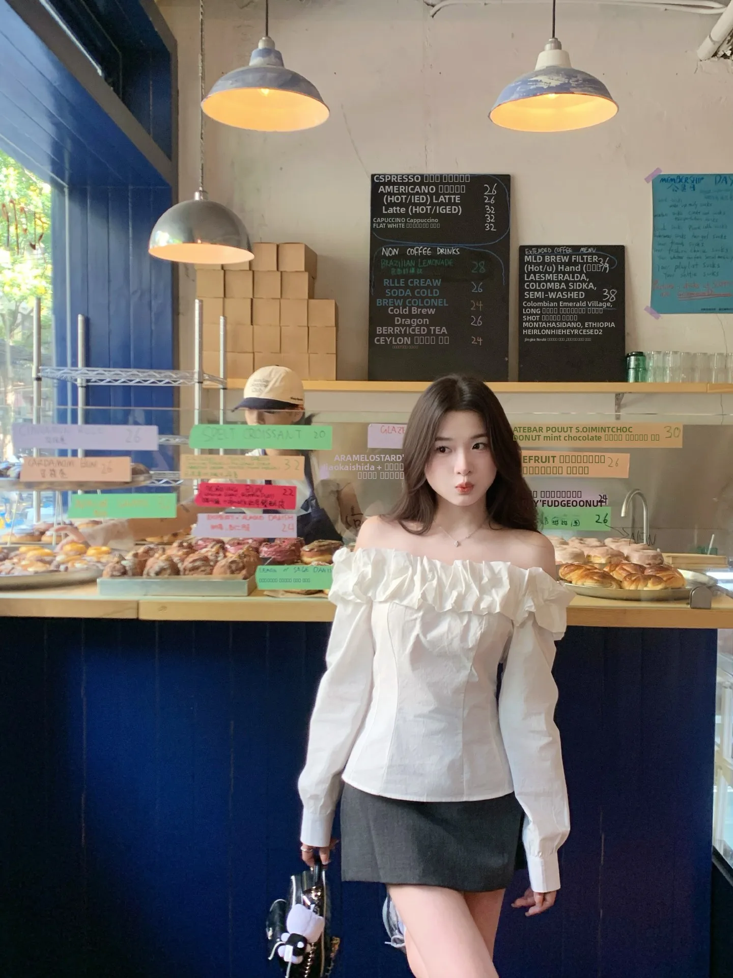 

Banana Gentle Breeze Bloom Collar One oulder Long Sve Women's irt Slimming Sle Autumn Faion Upper Apparel