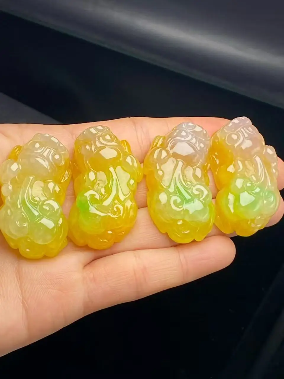 Natural Jadeite Pendant Handcrafted PIXIU Symbol of Wealth Myanmar jade Necklace Yellow floating green Fine Jewelry pendant