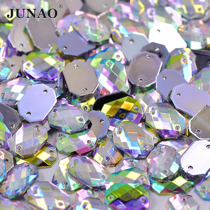 JUNAO 500 قطعة 10*14 مللي متر كريستال AB مربع مثمنة الشكل الراين الخياطة الاكريليك أحجار الكريستال زين DIY بها بنفسك الزفاف