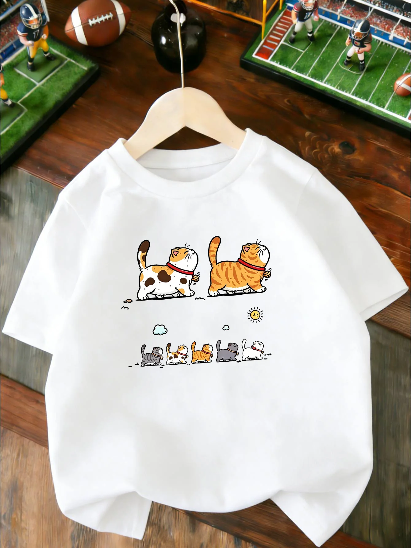 Cartoon Walking Kittens Lovely Cat Family Animal Graphic Print T Shirt Family Matching Boys Girls Kids Casual Short Sleeve Tops