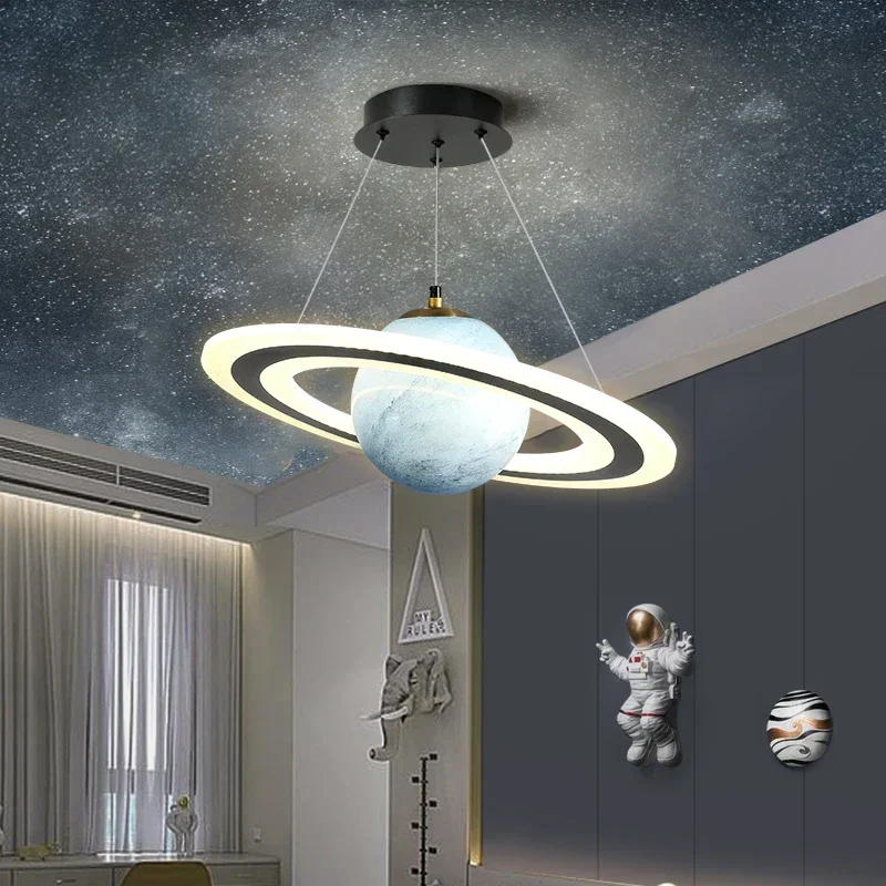 Creative Planet Acrylic Pendant Lamp for Living Bedroom Kitchen Children Room Space Star Indoor Hanging Ceiling Changeable Light