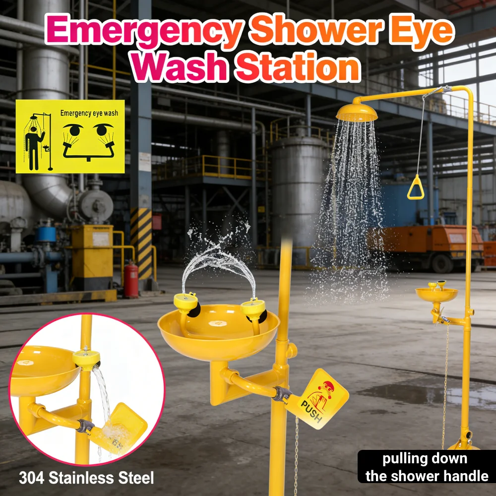 

Аварийная душевая станция и станция для промывки глаз из нержавеющей стали 304 с надписью «Аварийная помощь», резьба NPT