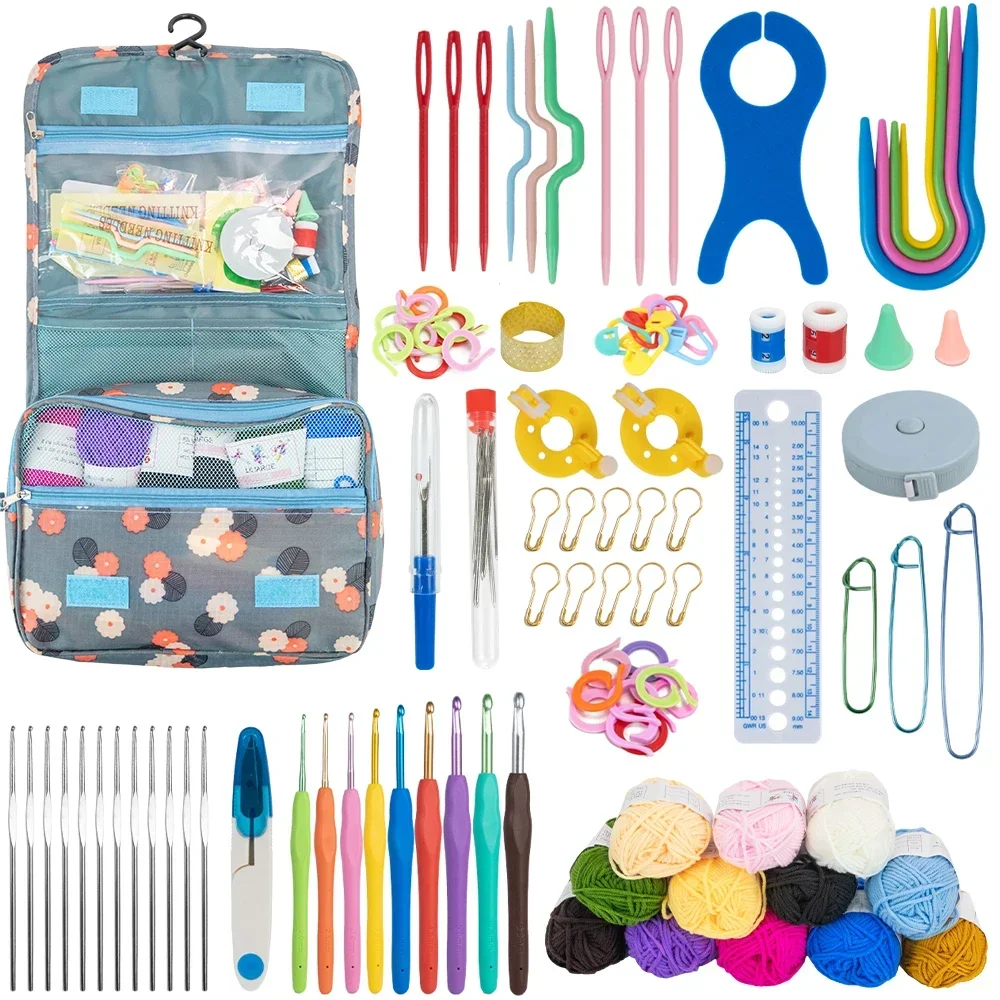 Complete DIY Beginner Crochet Hook Set with Portable Storage Bag Material Pack Included Ideal for Sewing Knitting & Crocheting