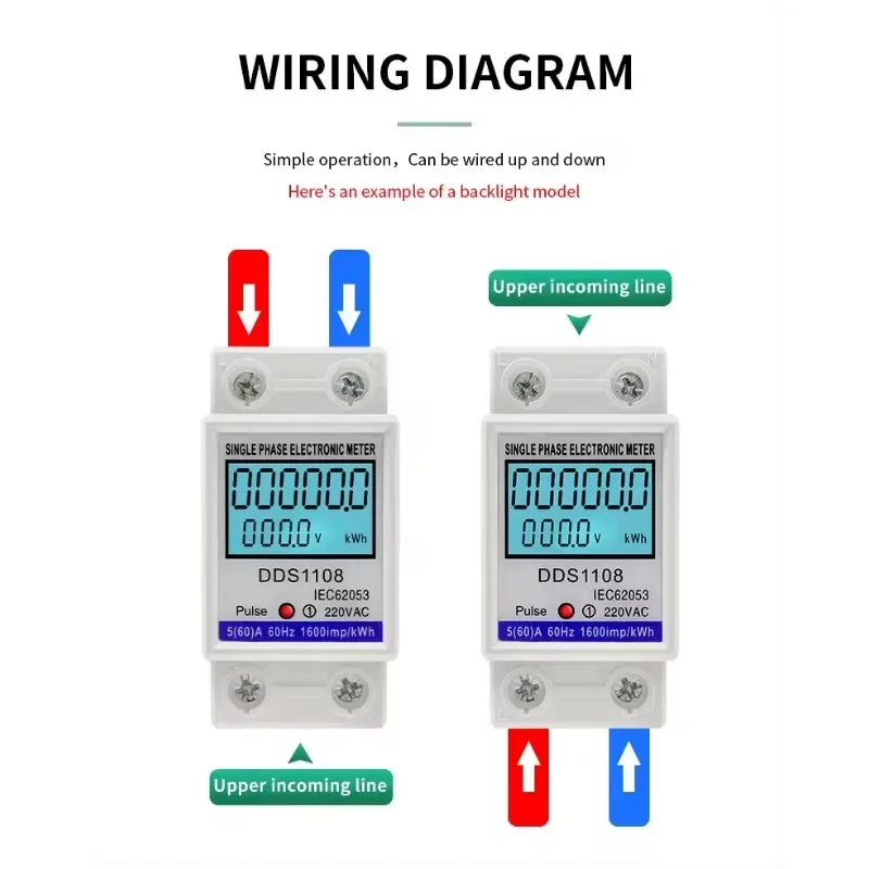 

Однофазный цифровой счетчик электроэнергии (кВтч), счетчик переменного тока — счетчик часов, 220 В, 60 А, 50 Гц, ЖК-дисплей на DIN-рейку