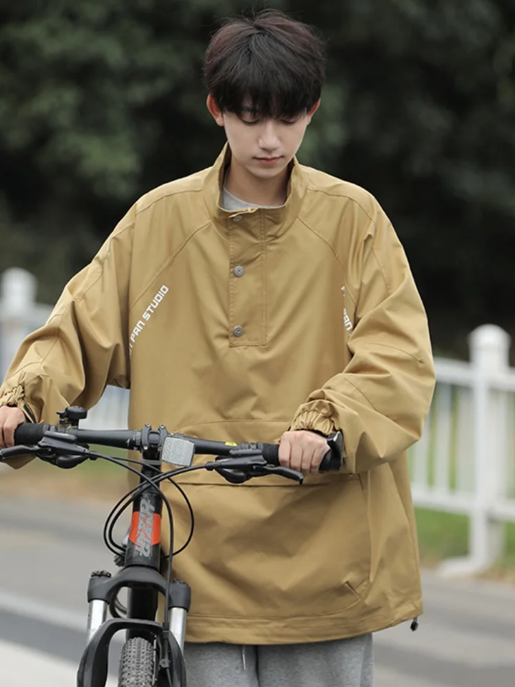 

Мужская куртка American Sle свободного кроя на весну-осень с капюшоном на молнии, молодежная модная рабочая одежда, ветрозащитное пальто с длинными рукавами