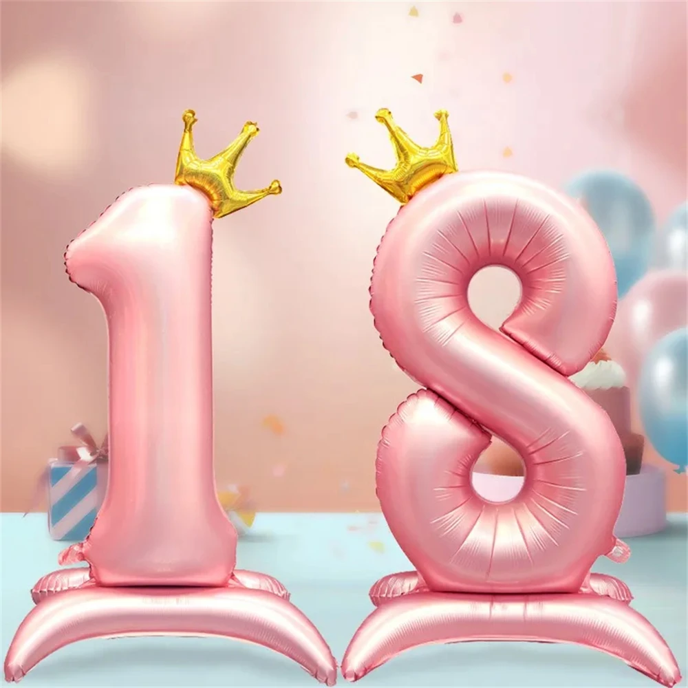 42inch Number Foil Balloons Big Figures Globos with Crown Birthday Wedding Party Kids Boy Girl Toy Balloon Baby Shower Decor