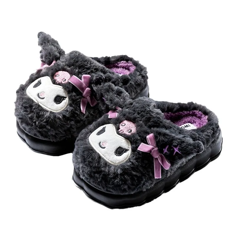 Sanrios Kuromi Child Cotton Slippers Autumn Winter Anime Girl Indoor Kawaii Cartoon Keep Warm Velvet Parent-Child Home Shoes