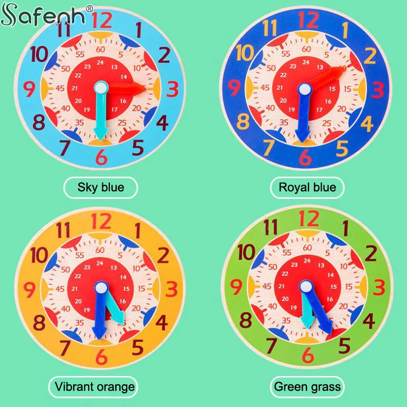 Wooden Teaching Clock With Adjustable Hands Bright Colors For Toddlers Early Time Learning Home Use