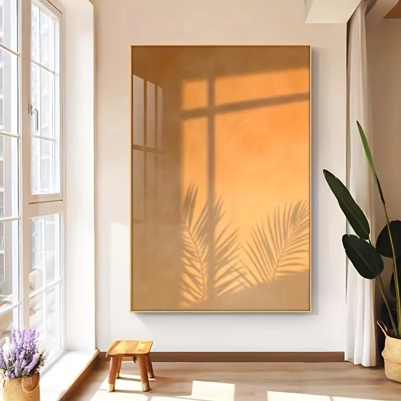 2D/Flat Large Modern Warm Sunshine & Shadow Canvas Wall Art - Frameless Minimalist Abstract Wall Art Print for Living Room Decor