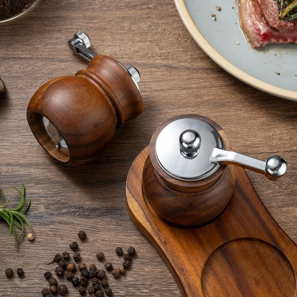Manual Wood Salt Pepper Grinder 1 3Pcs Adjustable Spice Mill Refillable Wooden Seasoning Grinder For Kitchen Counter Dining