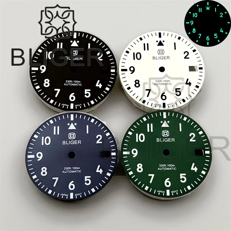 

BLIGER 29mm Black White Blue Green Watch Dial Luminous Dial Fit NH35 ETA 2836 Miyota 8215 Mingzhu DG2813 3804 Seagull 1612 Movet