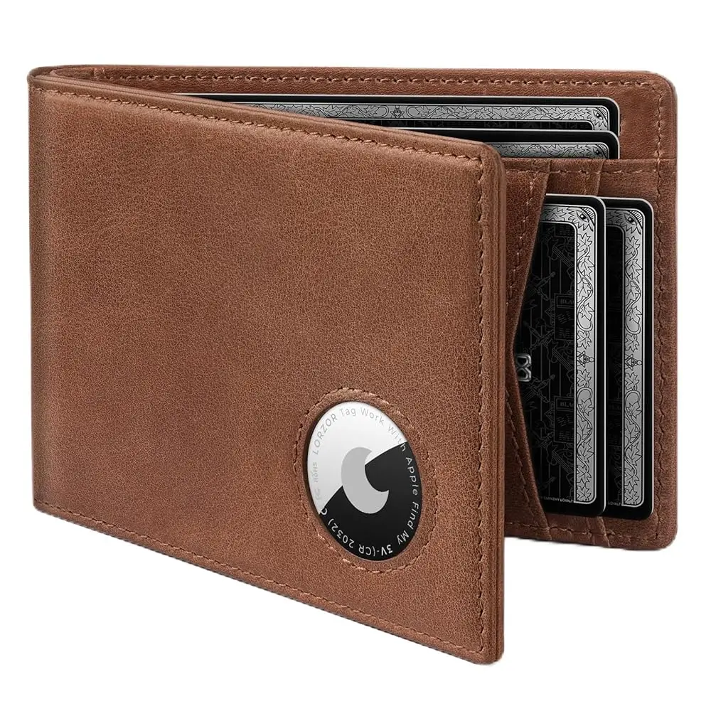 

Free ShippingMens Wallet with AirTag Holder, Bifold Full Grain Leather AirTag Wallet for Men, RFID Blocking, ID Window, Gift for