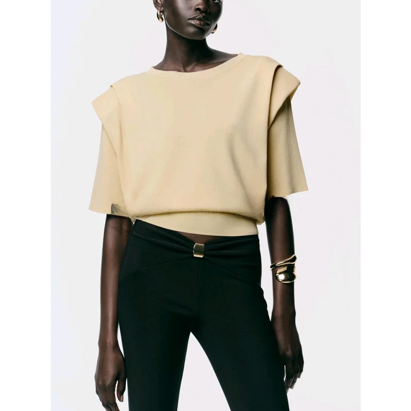 Women's Knitted ort Sve round Ne Pullover Polyester Fiber Casual Loose Fit New Autumn Faion Decorative Pleating