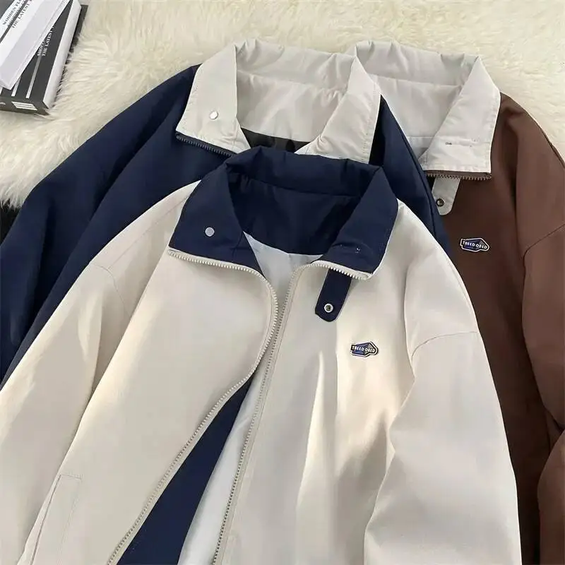 

Autumn Lapel Workwear Men's Zipper Trench Coats Windbreaker Vintage Oversized Japanese Fashion Haruku Streetwear Jacket