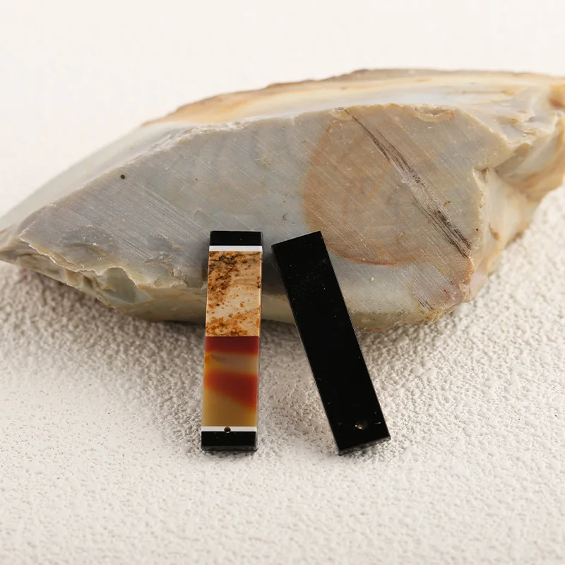Natural Stone Obsidian Mookite Jasper Picture Jasper Earring Bead,Fashion Jewelry Intarsia Earrings For Women 41x10x3mm 8.2g
