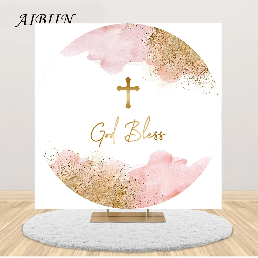 

AIBIIN Baby Shower Round Background Custom Christening & Baptism Newborn Party Decoration Circle Photography Backdrop