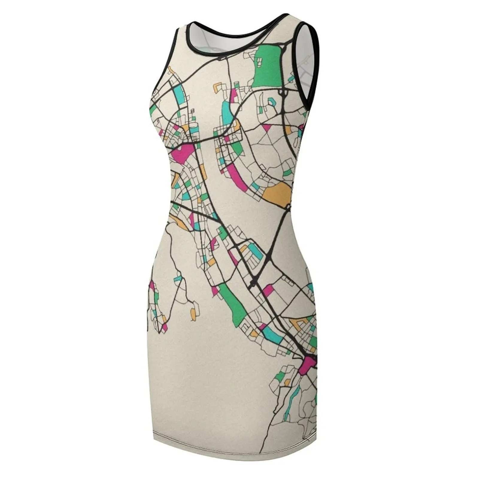 Bonn, allemagne carte de rue robe d'été sans manches femme robes de mode pour bal robe féminine